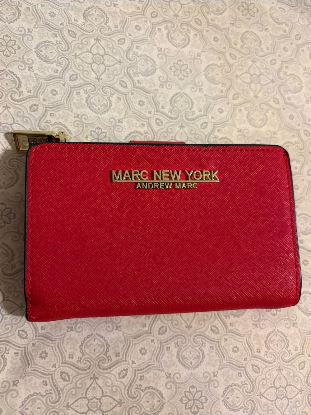 Marc New York Red Zip-Around Wallet with Gold Logo